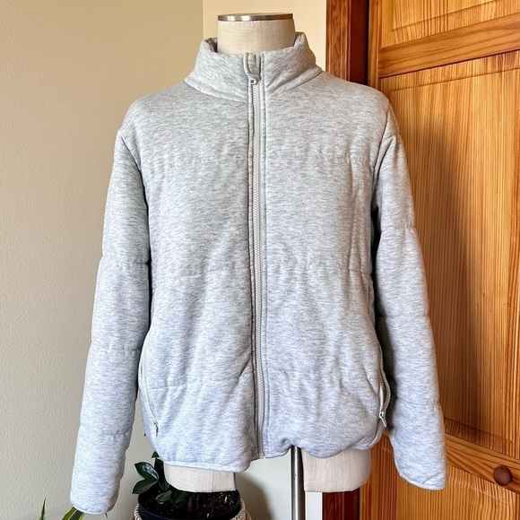 Three Dots Large Gray Thick Quilted Jacket Minimalist Neutral Cozy - Picture 3 of 10